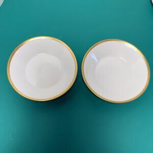 Buisse Langenthal 61 White Gold Rimmed Small  Swiss Porcelain Dish or Bowl  2 Ea